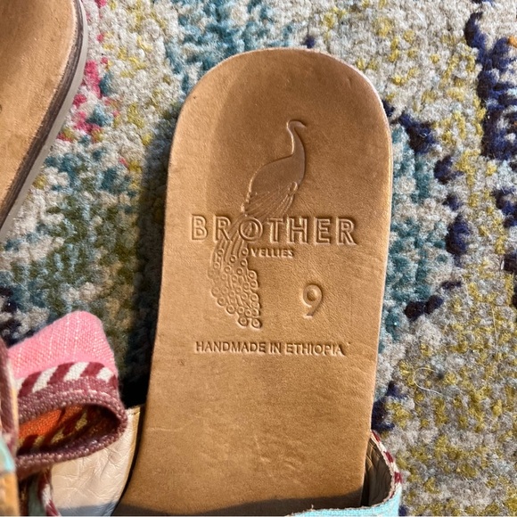 Brother Vellies Slides Multicolored Bow Handmade Leather Summer Size 9 - Picture 2 of 3